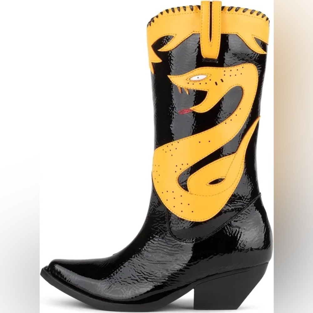 Jeffrey Campbell Killer Cobra Black and Yellow Heeled Cowboy Boots - Picture 2 of 4
